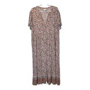 J Jill Womens Size-XL Maxi Dress Floral Button Front Prairie Flowy Boho